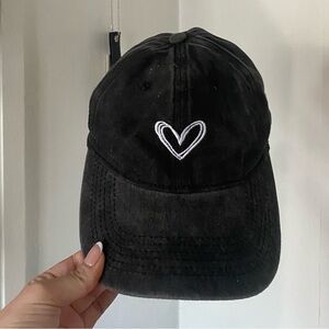 Black Cap with White Heart Embroidery